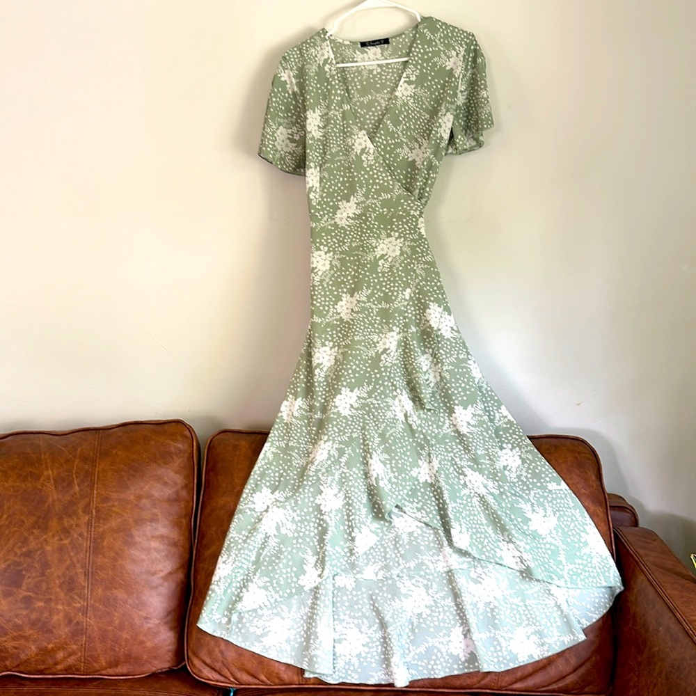 Sage Floral Wrap Dress | Size M